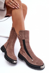 Women's Faux Suede Padded Flat Heel Ankle Boots Dark Beige Palimra 