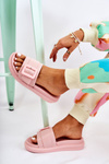 Women's Leather Slippers With A Buckle Pink Devia