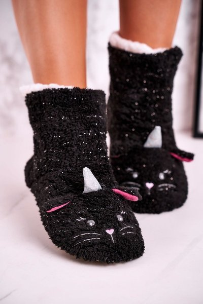 Women's Insulated Home Slippers Black Nyan Cat