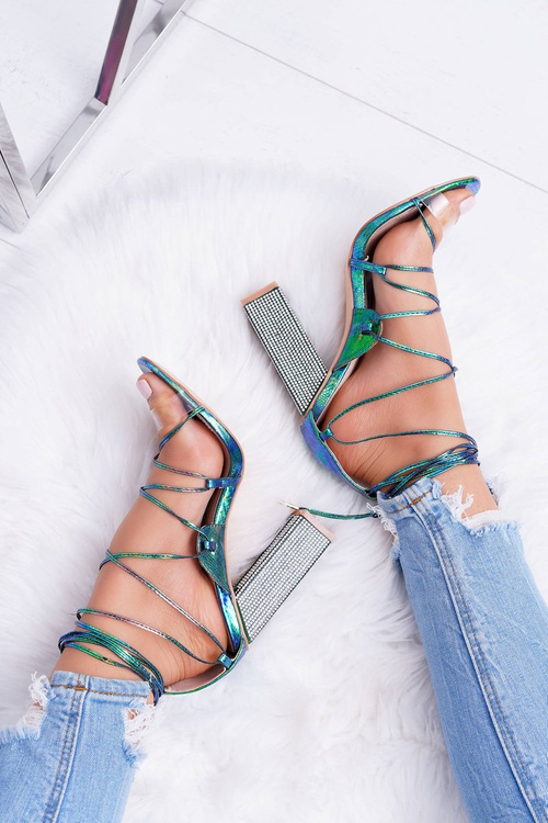 Women's Stiletto Sandals With Zircons Petrol Tie Everything