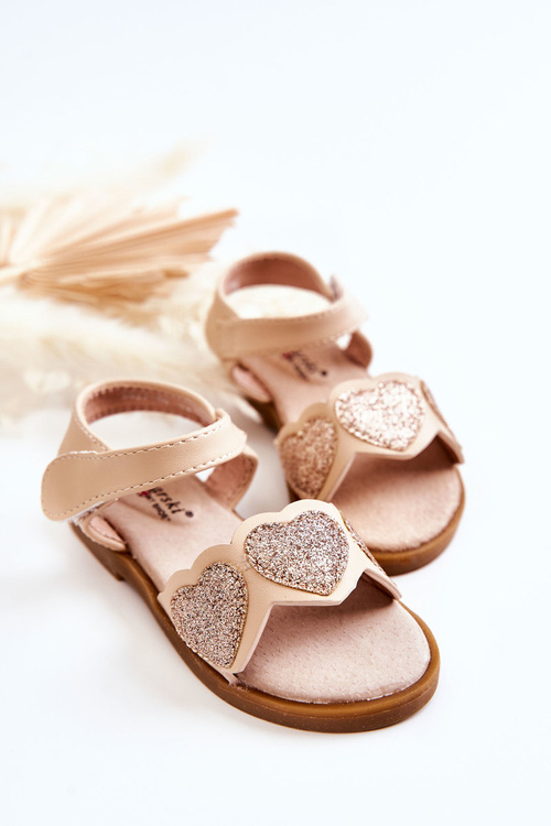 Children's Leather Sandals Brocade Hearts Beige Luisa