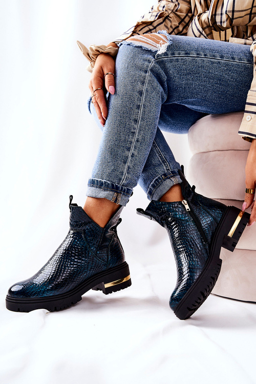 Insulated leather boots Crocodile Green Tanya