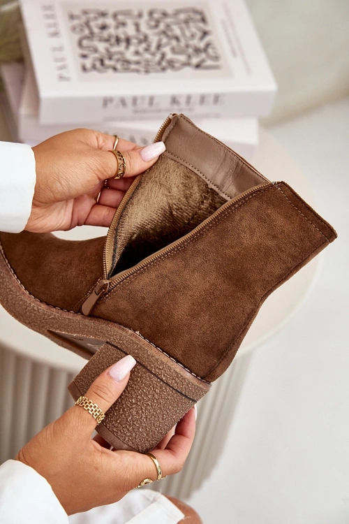 Ocieplane Damskie Botki Eko Zamszowe Brązowe Arkesia