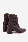 Leather Openwork Women's Ankle Boots On Heel Zazoo 3647 Chocolate