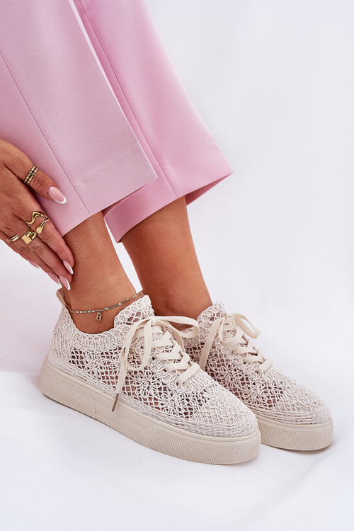 Ladies Perforated Sneakers On Platform Light Beige Aranelith
