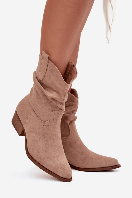 Damskie Botki Niski Obcas Marszczenie Zamek Beżowe Adena