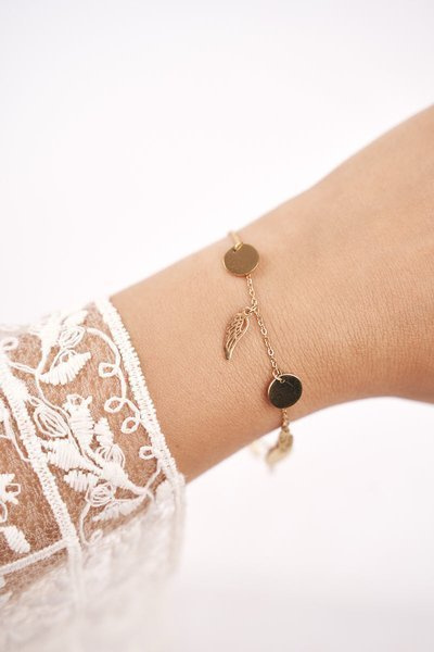 Damska Bransoletka Celebrytka Złota 7 Zawieszek Skrzydła Aurora