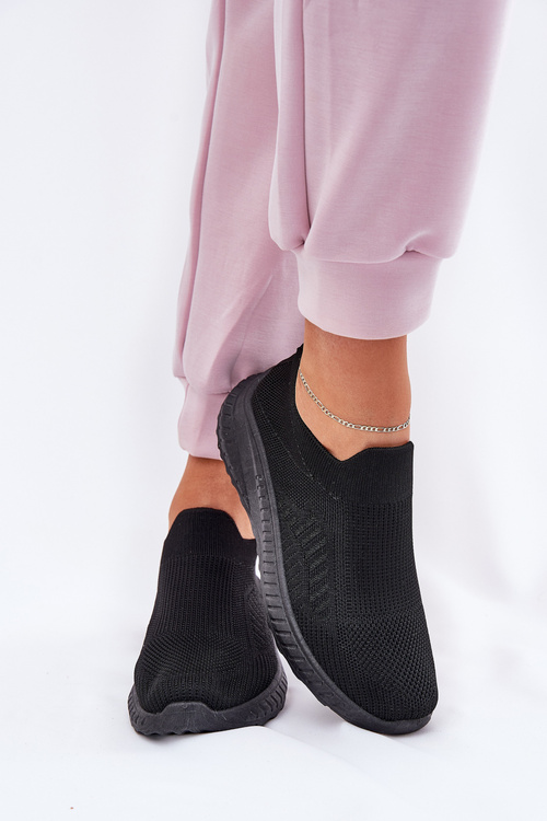 Materiałowe Buty Sportowe Damskie Wsuwane Czarne Minstina