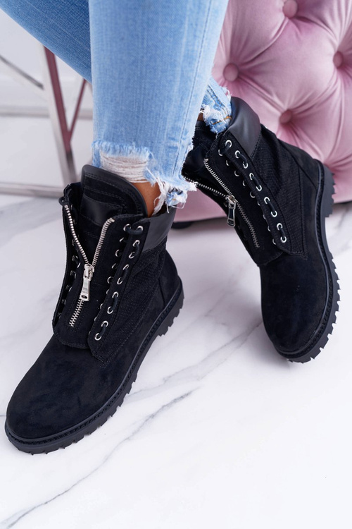 Lu Boo Black Suede Women's Timbers Trappers Zippers Nancy