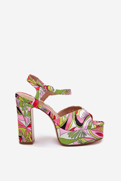 Patterned Heeled Sandals And Platform Pink-Green Slaria