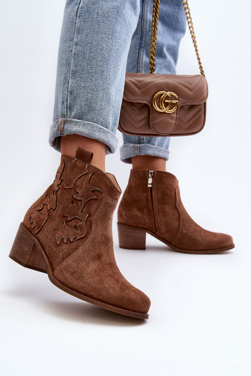 Zazoo 3426 Women's Suede Cowboy Boots Brown