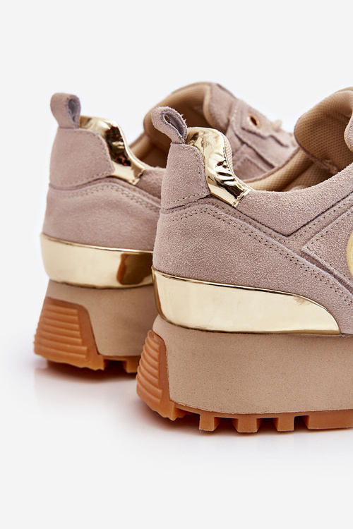 Buty Sportowe Damskie Zamsz Platforma Beżowe GOE LL2N4001