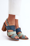 Women's sandals in eco suede on high block heel blue Qutima