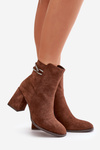 Warm Women's Ankle Boots on Heel Eco Suede Dark Green Saivia