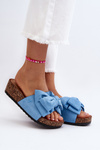 Women's Cork Platform Sandals with Bow Blue Tarena