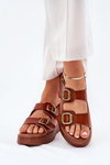 Womens platform and wedge sandals with buckles Camel Genorre