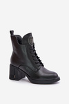 Insulated Ankle Boots On Chunky Heel Natural Leather Black Vinceza 66676