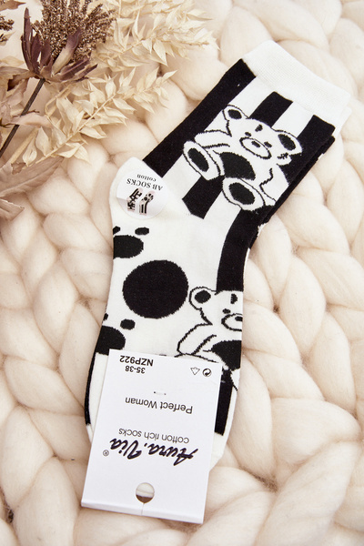 Women's Socks Not A Pair With Bear Black and White