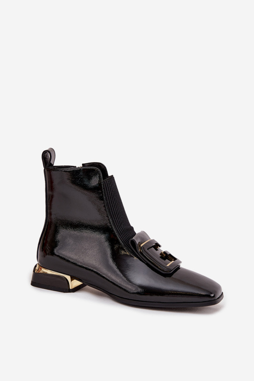 Leather Patent Ladies Ankle Boots With Decoration D&A MR52-216 Black
