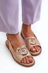 Elegant Women's Sandals with Gold Decoration on Flat Heel Pink Gold S.Barski KV27-053
