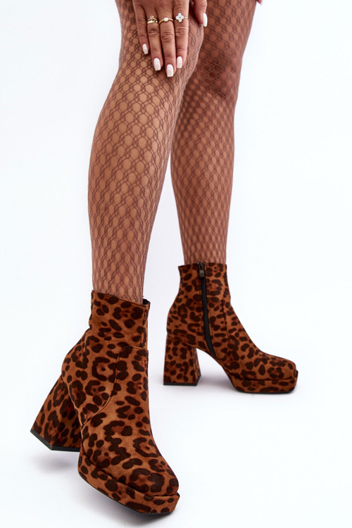 Animal Pattern Leather Boots On Massive Heel Brown Abnous 