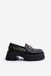 Loafersy Damskie Masywne Skóra Naturalna Czarne Zazoo 20164