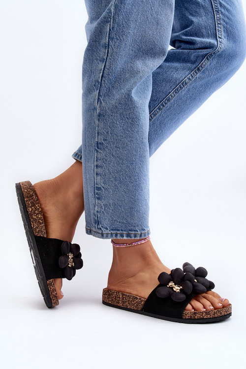 Women's Black Sandals with Decorations Bunlia