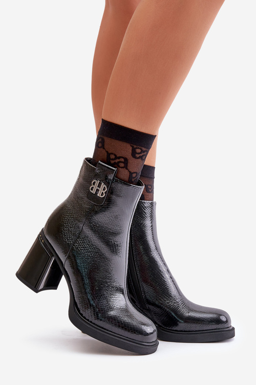 Snake Women's Ankle Boots Heeled Natural Leather Black Vinceza 66670