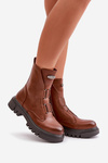Warm ankle boots worker ladies with zipper eco leather brown Mailyra