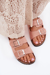 Women's Cork Platform Slippers With Buckles Pink Evisolla