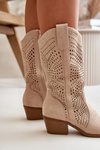 Women's Tall Suede Cowboy Boots Beige Turner
