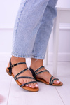 Black Women's Sandals With Zircons Ferragosto