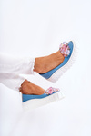Leather Ballerinas On A Platform With A Ornament Blue and White Ladette