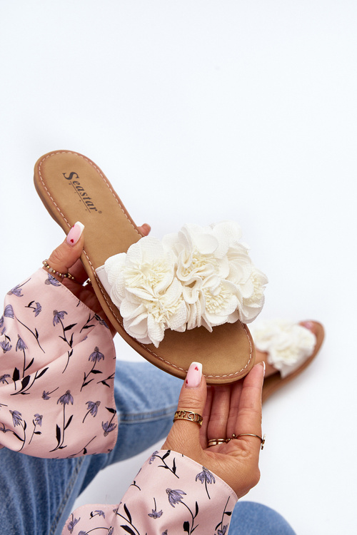 Klapki Damskie Kwiatki Białe Eelfan CK285P