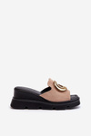 Ladies Slippers Made Of Eco Suede On Wedge And Platform With Golden Decoration Vinceza 58295 Beige