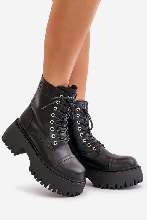 Warm Leather Ankle Boots Workers For Women With Zirconia GOE OO2N4125 Black