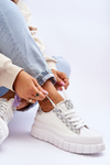 Buty Sportowe Damskie Skóra Platforma Białe Alison