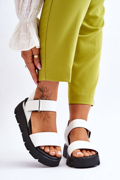 Women's Leather Platform Sandals White Katte