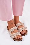 Women'S Fabric Slippers On Cork Platform With Buckles Beige Osoffe