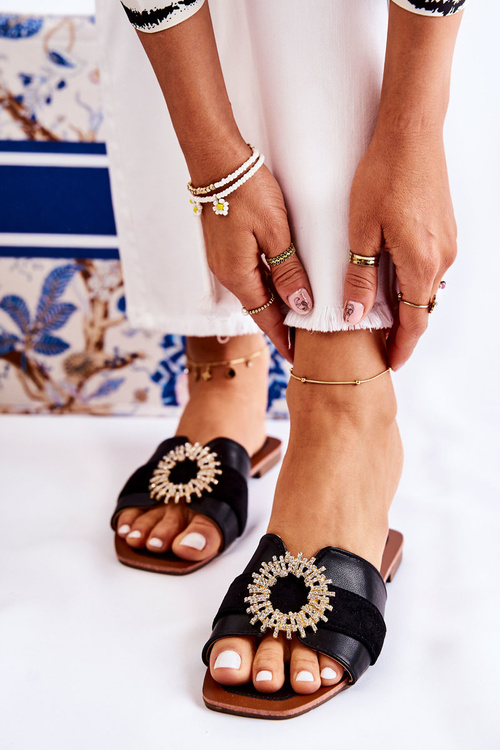 Comfortable Women's Slippers With Decoration Black Ginera