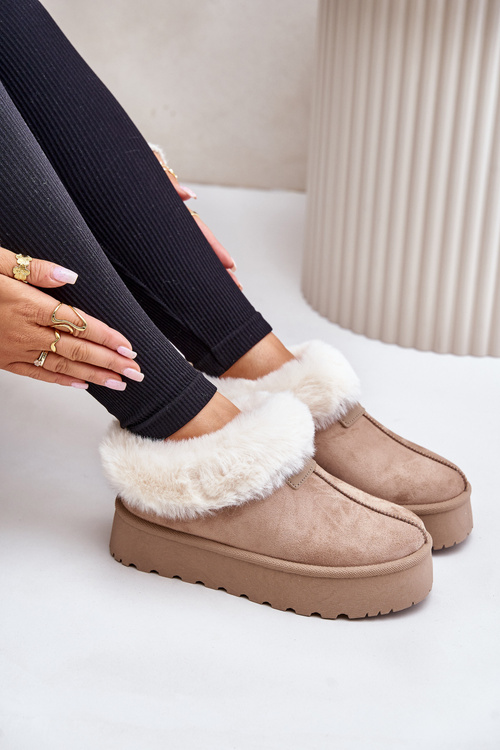 Śniegowce Z Futerkiem Eko Zamszowe Na Platformie Ciemnobeżowe Neathoria