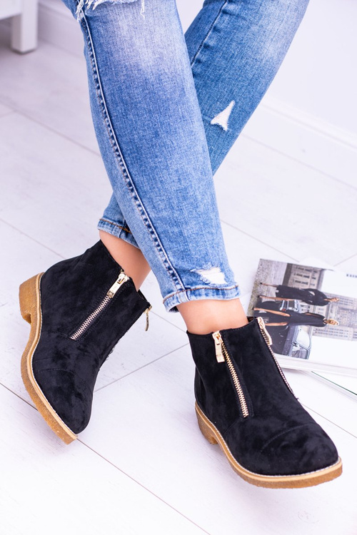 Lu Boo Black Suede Women's Boots With Zippers Inez