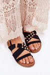 Women's sandals on flat heels with golden studs black Zanira