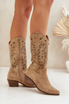 Suede Boots With Perforated Shaft Beige Zazoo 3714
