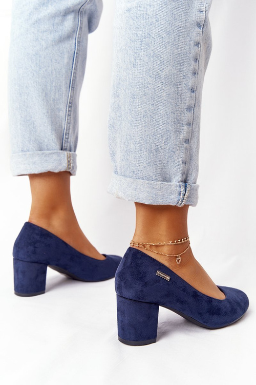 Suede Pumps On A Block Heel Sergio Leone PB178 Navy Blue