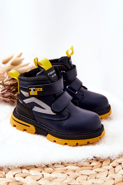 Children's Velcro Insulated Boots Navy Blue Fruzio