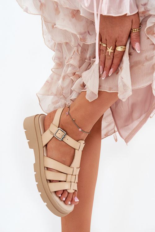 Damskie Sandały Z Eko Skóry Na Platformie Beżowe Nendales