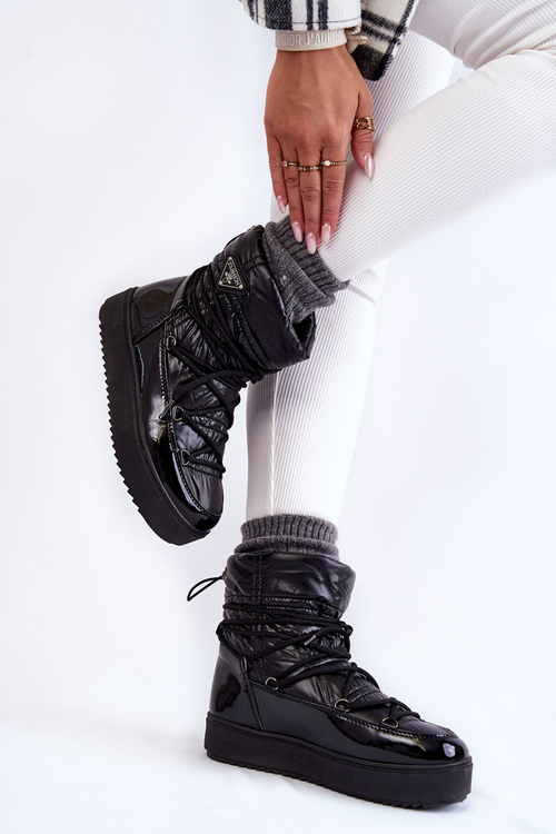 Women's Fashionable Lace-up Snow Boots Black Carrios