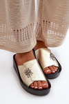 Elegant Women's Slippers with Decoration Natural Leather S.Barski KV27-015 Gold