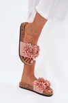 Women's Cork Sole Slippers With Flowers Pink Ferenza
